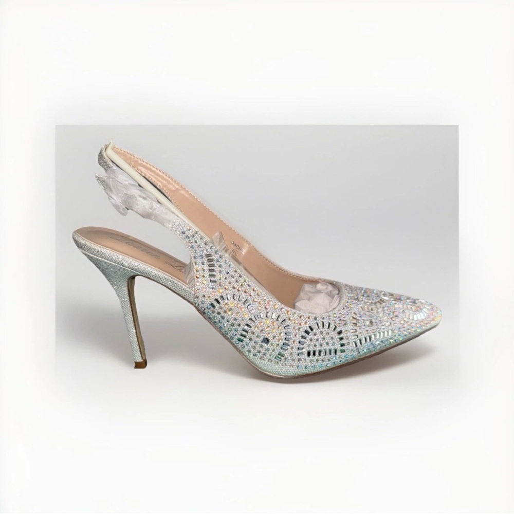 Glitzy Lauren Lorraine Rachel Silver Shimmer Sling Back Stilletos Size 11 - Picture 1 of 3